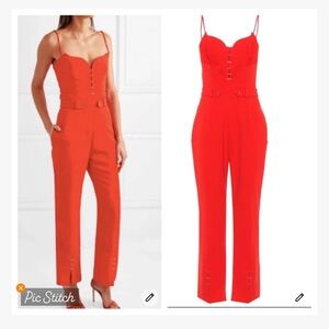 Mugler Red Plunging Bustier Jumpsuit